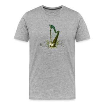 Harpe celtique avec noeud celtique et fleurs avec oiseau - T-shirt bio Premium Homme - gris chiné - Devant - Damien (186cm)