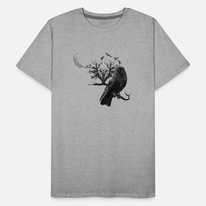 raven, crescent moon, trees, gothic design Men's Premium Organic T-Shirt