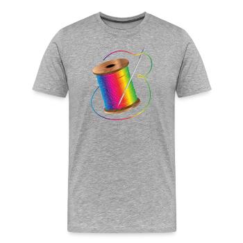leuchtender Nähgarn in Regenbogenfarben mit Nadel - Männer Premium Bio T-Shirt - Grau meliert - Vorne - Damien (186cm)