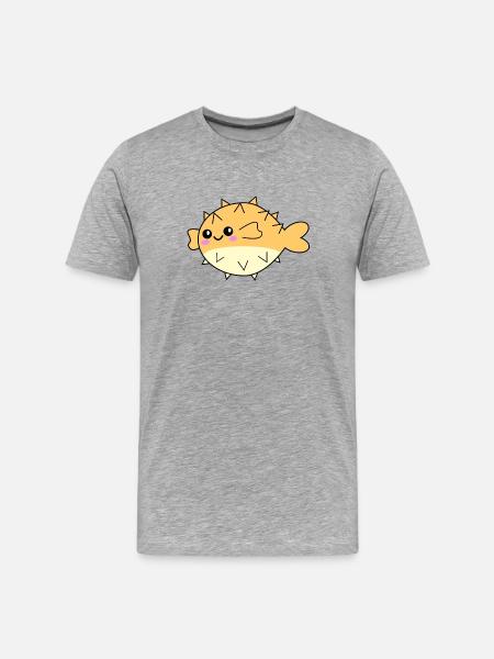 Poisson-globe mignon animal - T-shirt bio Premium Homme - gris chiné