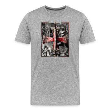 Templars of Steel - Red - Men's Premium Organic T-Shirt - heather grey - Front - Damien (186cm)