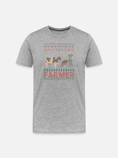 Noël fermier fermier vache - T-shirt bio Premium Homme - gris chiné