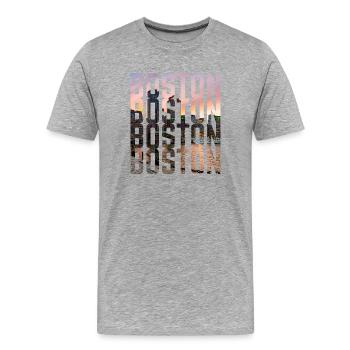 Boston Skyline Schriftzug  - Männer Premium Bio T-Shirt - Grau meliert - Vorne - Damien (186cm)