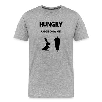 Hungry Hasse in front of meat skewer - Men's Premium Organic T-Shirt - heather grey - Front - Damien (186cm)