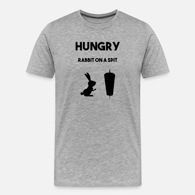 Hungriger Hasse vor Fleischspieß - Männer Premium Bio T-Shirt - Grau meliert