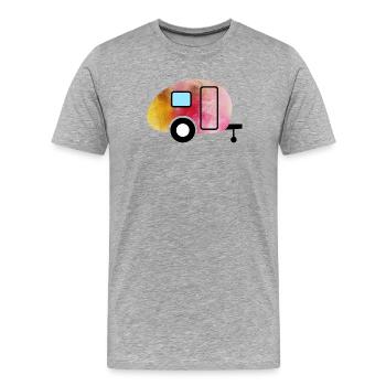 Caravan Aquarell Wohnwagen Camping - Männer Premium Bio T-Shirt - Grau meliert - Vorne - Damien (186cm)