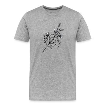 Dessin clé de sol musique cœur et floral - T-shirt bio Premium Homme - gris chiné - Devant - Damien (186cm)