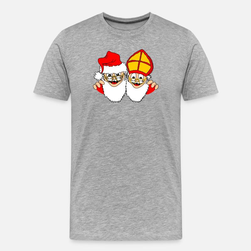 Sinterklaas und Weihnachtsmann - Männer Premium Bio T-Shirt - Grau meliert