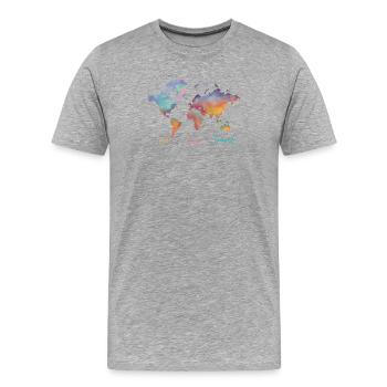 Live Love Travel, Weltkarte - Männer Premium Bio T-Shirt - Grau meliert - Vorne - Damien (186cm)