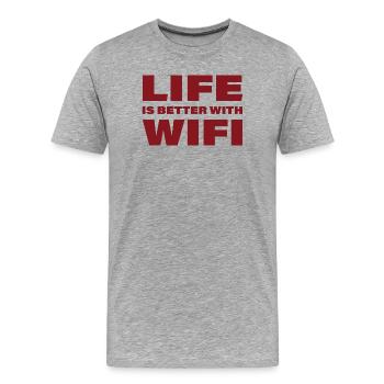 LIFE IS BETTER WITH WIFI - Men's Premium Organic T-Shirt - heather grey - Front - Damien (186cm)