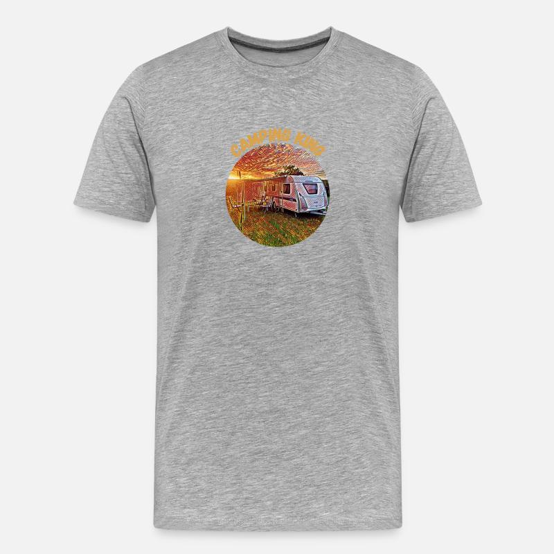 Camping King, Wohnwagen, Design, Geschenkidee, - Männer Premium Bio T-Shirt - Grau meliert