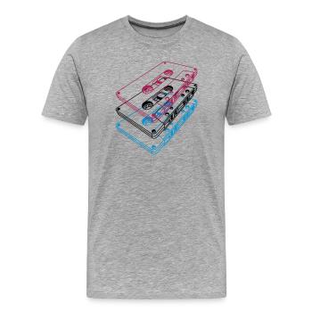 Cassette 3D – Mixtape rétro Perspective vintage - T-shirt bio Premium Homme - gris chiné - Devant - Damien (186cm)