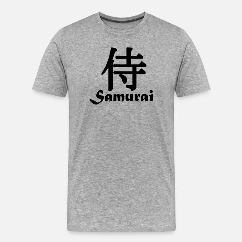Samurai mit Text - Männer Premium Bio T-Shirt - Grau meliert