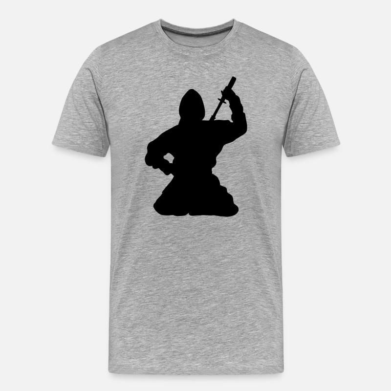 Ninja japanischer Spion oder Attentäter - Männer Premium Bio T-Shirt - Grau meliert