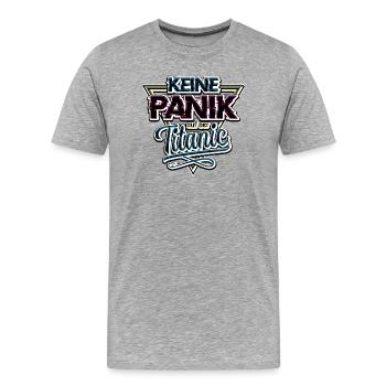 Spruch - Keine Panik - Titanic - Dreieck Retro - Männer Premium Bio T-Shirt - Grau meliert - Vorne - Damien (186cm)