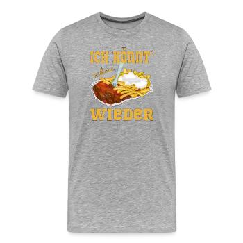 Currywurst Pommes in der Schale - Männer Premium Bio T-Shirt - Grau meliert - Vorne - Damien (186cm)