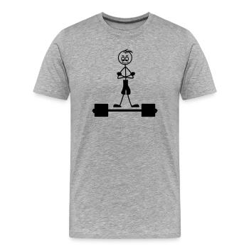 Musculation avec les mains sur le logo de l’autre - T-shirt bio Premium Homme - gris chiné - Devant - Damien (186cm)