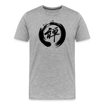 Zen écrit en kanji japonais en enso zen - T-shirt bio Premium Homme - gris chiné - Devant - Damien (186cm)