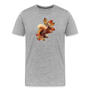 Motif écureuil avec feuilles de chêne, femme d’automne - T-shirt bio Premium Homme - gris chiné - Devant - Damien (186cm)