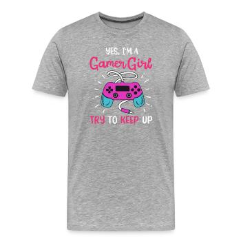 Gamer Girl Gamer Gaming - T-shirt bio Premium Homme - gris chiné - Devant - Damien (186cm)
