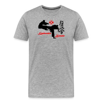 Kyokushin karaté KO coup de pied avec signe kanku - T-shirt bio Premium Homme - gris chiné - Devant - Damien (186cm)