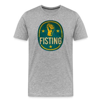 fisting logo t-shirt design XXX sex porn gift idea - Men's Premium Organic T-Shirt - heather grey - Front - Damien (186cm)