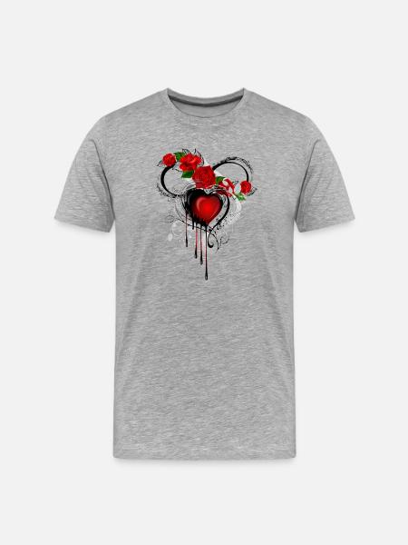 Rosenherz Graffiti Tropfen - Männer Premium Bio T-Shirt - Grau meliert
