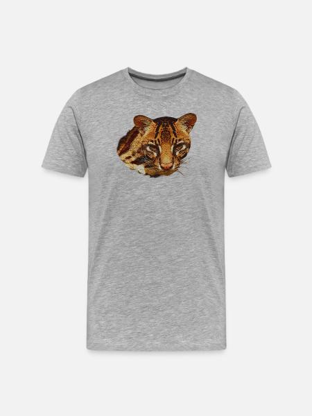 Ocelot Hoved, Stor Kat, Dyreansigter - Herre Premium T-shirt økologisk - grå meleret