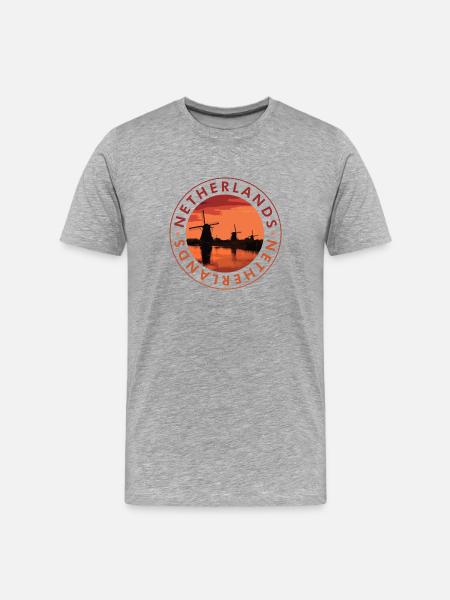 Netherlands Windmills at sunset - Men's Premium Organic T-Shirt - heather grey