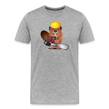 niedlicher Biber mit Kettensäge und Schutzhelm - Männer Premium Bio T-Shirt - Grau meliert - Vorne - Damien (186cm)