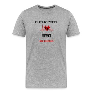 Futur papa, merci ma chérie. - T-shirt bio Premium Homme - gris chiné - Devant - Damien (186cm)