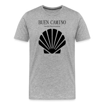 Buen Camino Hört nie auf zu gehen - Männer Premium Bio T-Shirt - Grau meliert - Vorne - Damien (186cm)