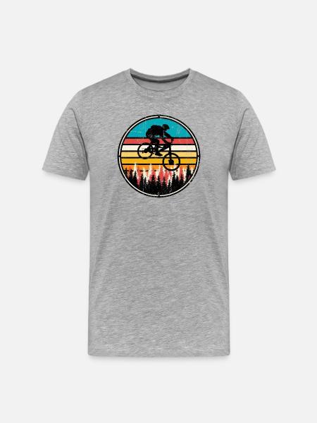 Retro Forest Bike Sunset - Men's Premium Organic T-Shirt - heather grey