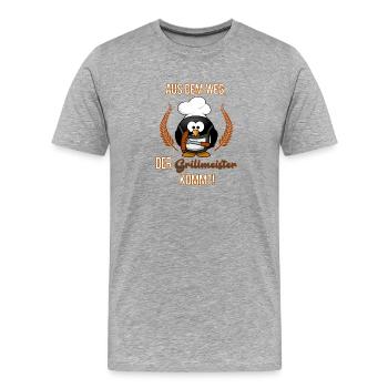 Aus dem weg, der Grillmeister kommt! - Männer Premium Bio T-Shirt - Grau meliert - Vorne - Damien (186cm)