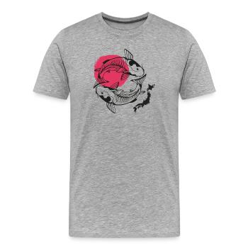 Deux poissons koi formant un cercle yin yang avec le Japon - T-shirt bio Premium Homme - gris chiné - Devant - Damien (186cm)