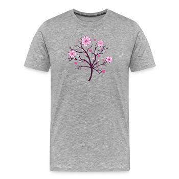 Kirschblüten Blüten Sakura Frühling - Männer Premium Bio T-Shirt - Grau meliert - Vorne - Damien (186cm)