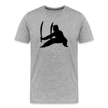 Kung Fu Praktizierender mit zwei Schwertern - Männer Premium Bio T-Shirt - Grau meliert - Vorne - Damien (186cm)
