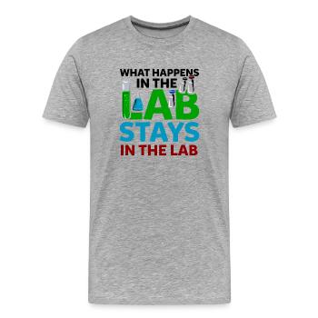 What Happens In The Lab Stays In Lab Chemie Labor - Männer Premium Bio T-Shirt - Grau meliert - Vorne - Damien (186cm)
