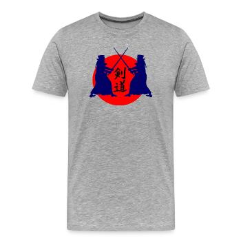 Kendo two Kendoka in fighting mode with red sun kend - Men's Premium Organic T-Shirt - heather grey - Front - Damien (186cm)