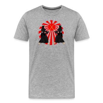 Kendo two Kendoka in fighting mode with red sun - Men's Premium Organic T-Shirt - heather grey - Front - Damien (186cm)