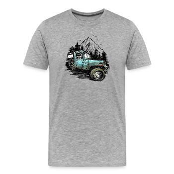 Blauer Jeep Offroad Illustration - Männer Premium Bio T-Shirt - Grau meliert - Vorne - Damien (186cm)