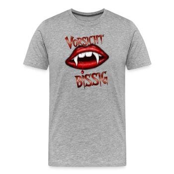 Vorsicht bissig - Männer Premium Bio T-Shirt - Grau meliert - Vorne - Damien (186cm)