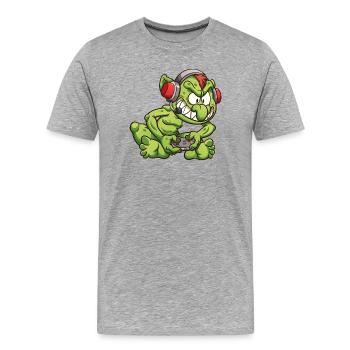 Gamer Snake with Headphones and Control - Men's Premium Organic T-Shirt - heather grey - Front - Damien (186cm)