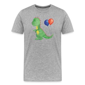 Kleiner Dino mit Luftballons - Männer Premium Bio T-Shirt - Grau meliert - Vorne - Damien (186cm)