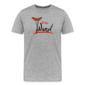 Extra Wurst Barbecue Humor - Männer Premium Bio T-Shirt - Grau meliert - Vorne - Damien (186cm)