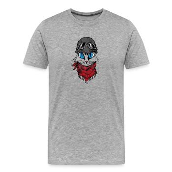 Biker Katze Katzen Cat Kätzchen Mieze Kitten - Männer Premium Bio T-Shirt - Grau meliert - Vorne - Damien (186cm)