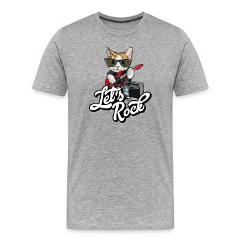 Let's Rock Guitar Rock and Roll Humor Katze - Männer Premium Bio T-Shirt - Grau meliert - Vorne - Damien (186cm)