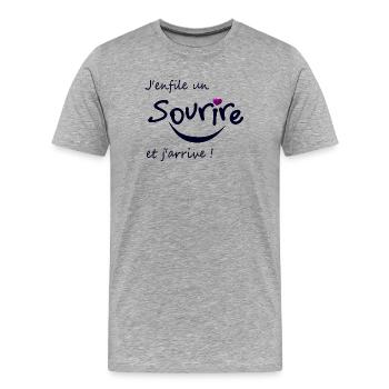 Sourire - T-shirt bio Premium Homme - gris chiné - Devant - Damien (186cm)