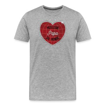 Cœur globe Papa du Monde - T-shirt bio Premium Homme - gris chiné - Devant - Damien (186cm)