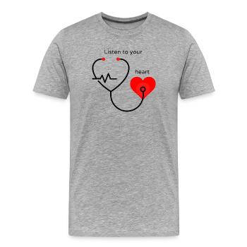 écoute ton coeur humour docteur stéthoscope - T-shirt bio Premium Homme - gris chiné - Devant - Damien (186cm)